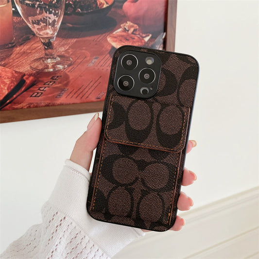 Capa clássica para iPhone com carteira marrom escuro-HP240513