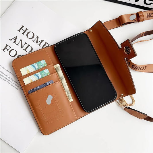 Capa de couro inspirada em bolsa crossbody para iPhone com suporte para cartão