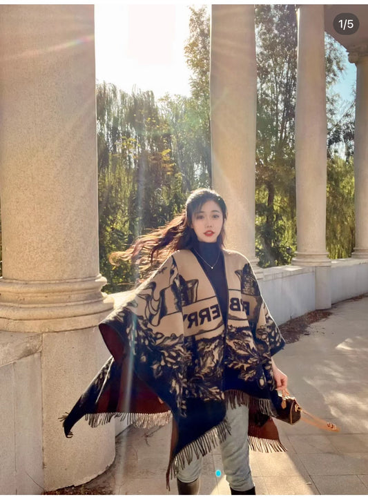 Burberry Newest Knight Horse Double-sided Jacquard Cape Shawl