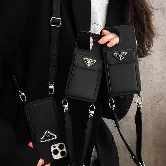 Capa luxuosa de couro crossbody para iPhone