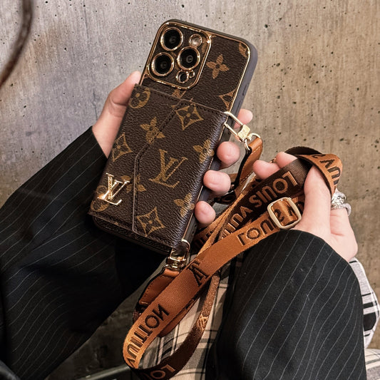 高級皮革 iPhone 保護殼,附皮夾和錶帶 棕色
