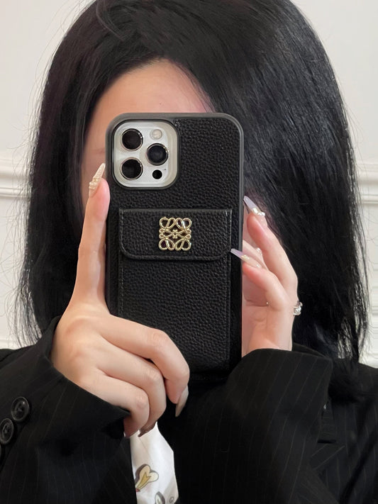 Роскошный чехол для iPhone с держателем для карт, черный-QBK240603