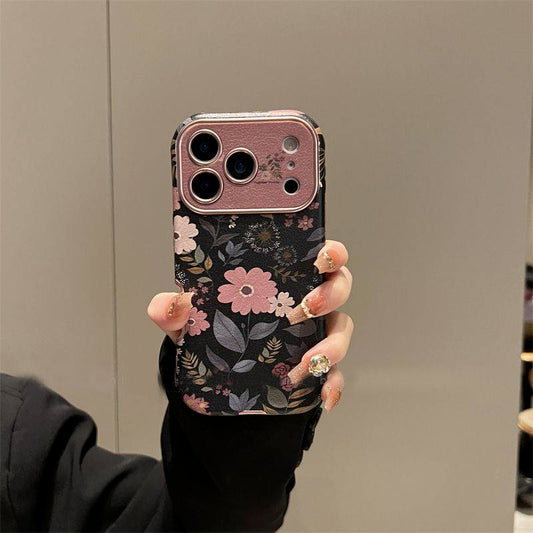 Capa de telefone elegante com capa completa floral rosa escuro