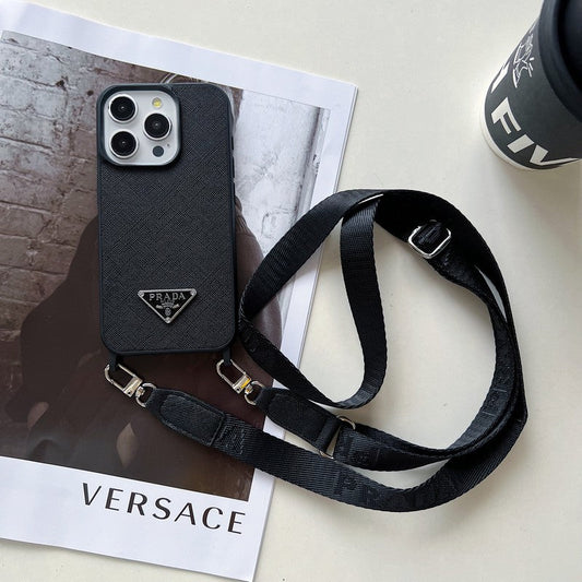 Étui pour iPhone en cuir à bandoulière de luxe