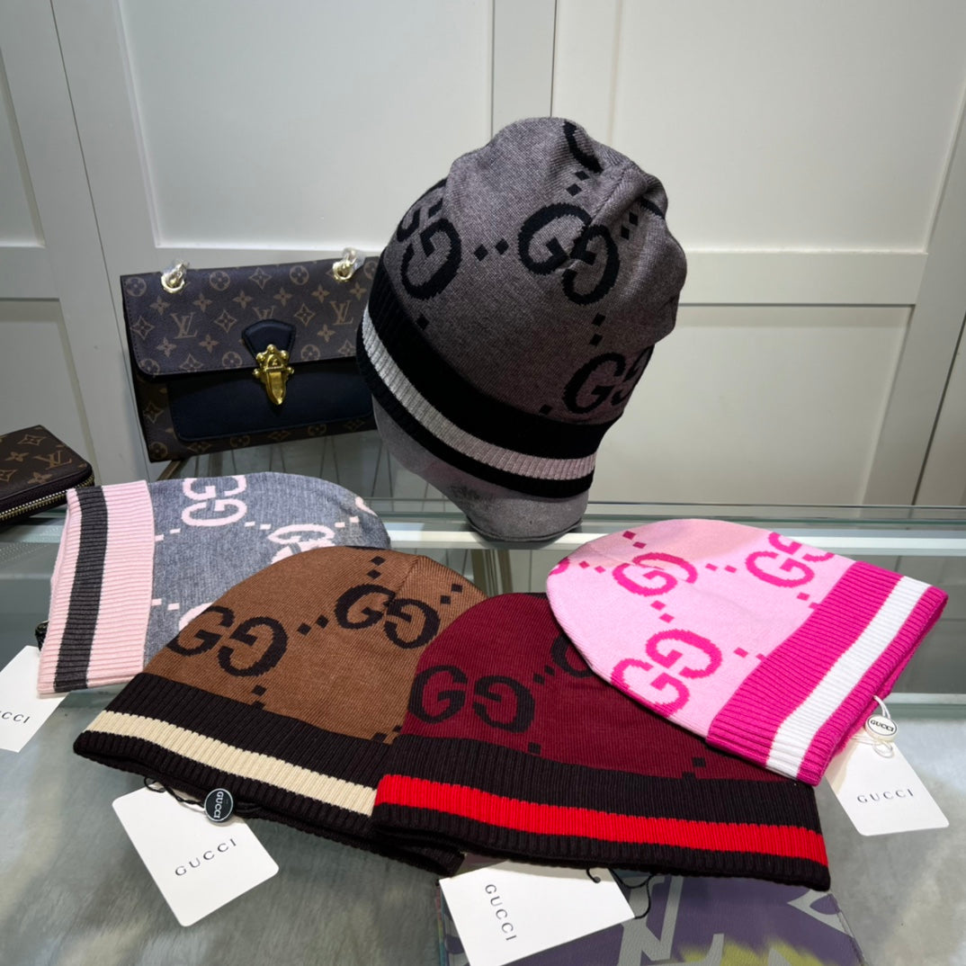 Klassisk GG Jacquard Strik Beanie | Luksus designer vinterhat