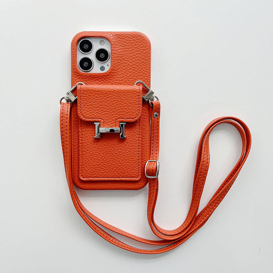 Capa para iPhone com corrente de couro porta-cartões H