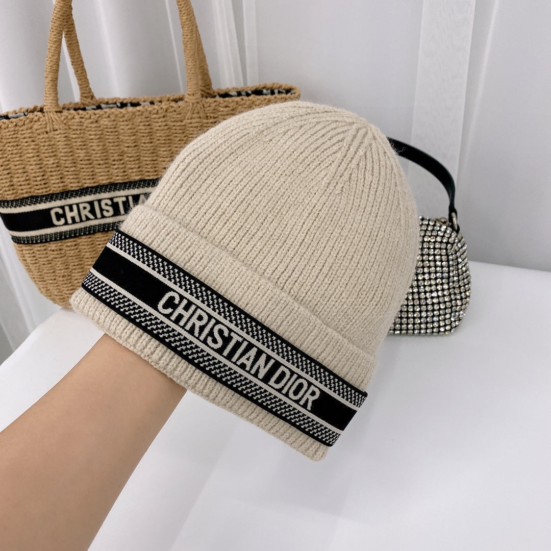 Vintage λοξό μαλλί πλεκτό Beanie | Χειμερινό καπέλο σχεδιαστή πολυτελείας