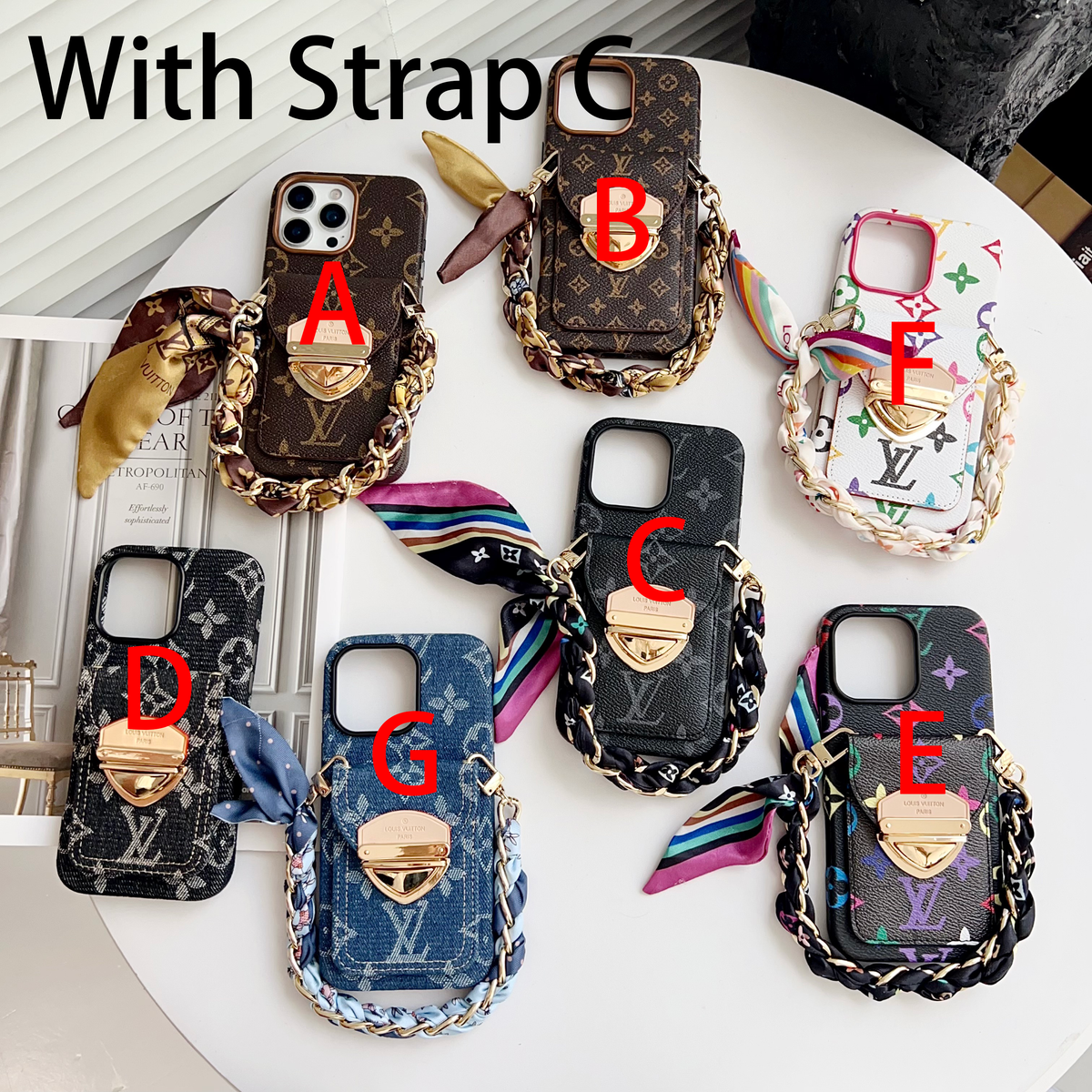 Luxe crossbody iPhone-hoesje met kaartvak en afneembare riem