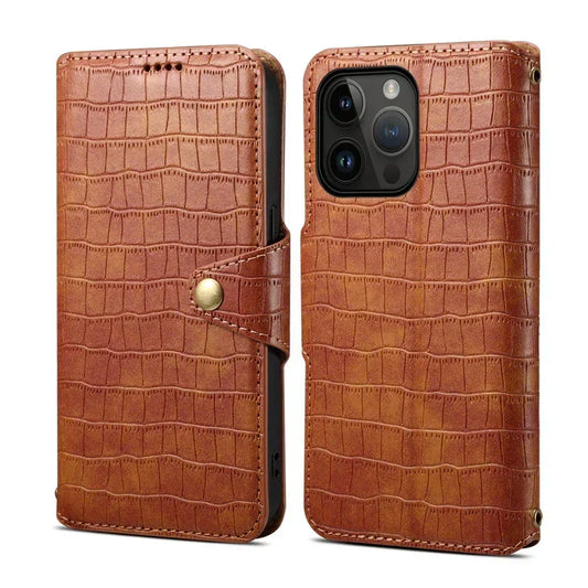 Capa para iPhone com estampa de jacaré com carteira e alça