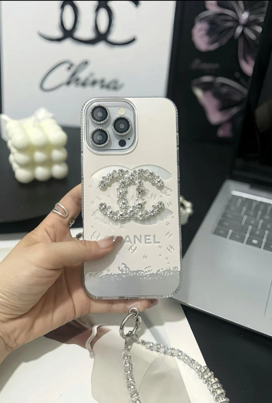 Capa elegante e luxuosa de cristal para iPhone com pulseira