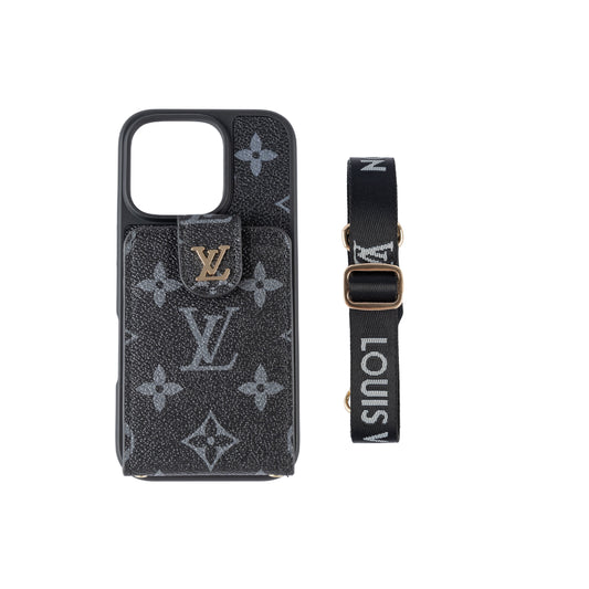 Capa luxuosa crossbody para iPhone com suporte para cartão & Alça