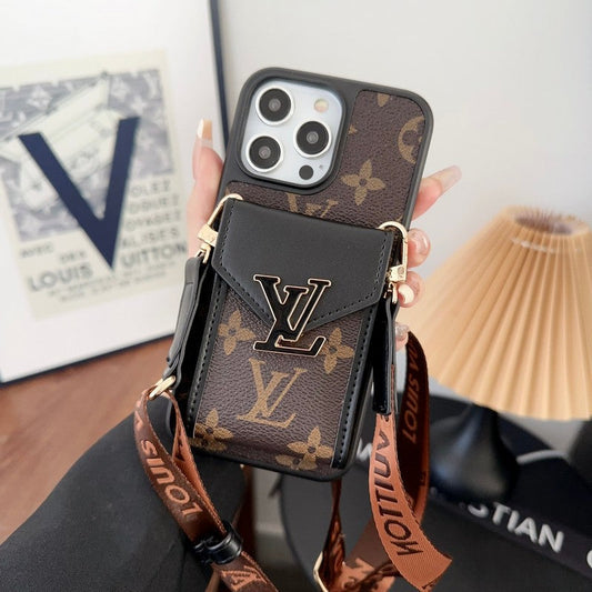 Bolsa de cartão de luxo capa para iPhone com corrente de cinco cores