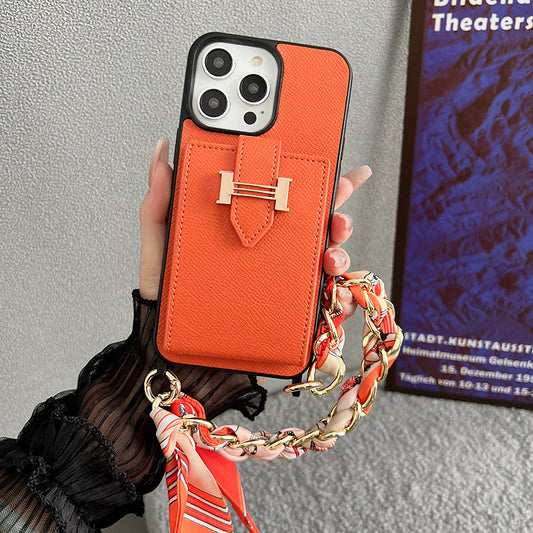 Bolsa de cartão H lenços capa de couro para iPhone