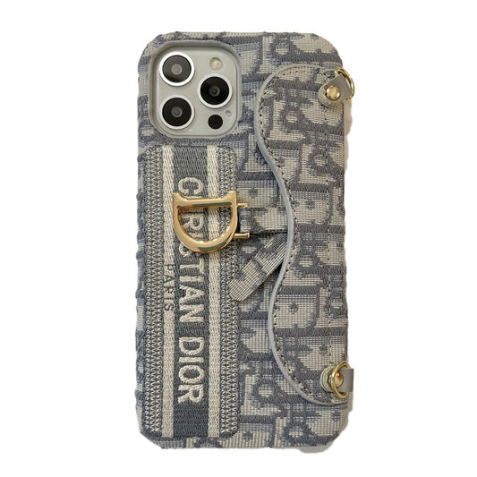 Bolsa de cartão de tecido cinza fashion preta & Capa crossbody para iPhone