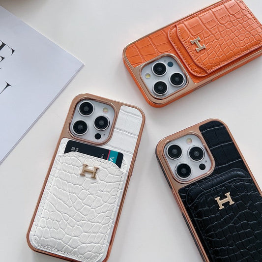 Custodia per iPhone in pelle oro rosa H