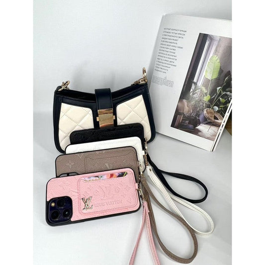 Capa luxuosa para iPhone com bolsa de cartão de quatro cores