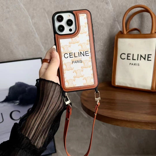 Hvit Celine iPhone-deksel med stropp-SZ231124