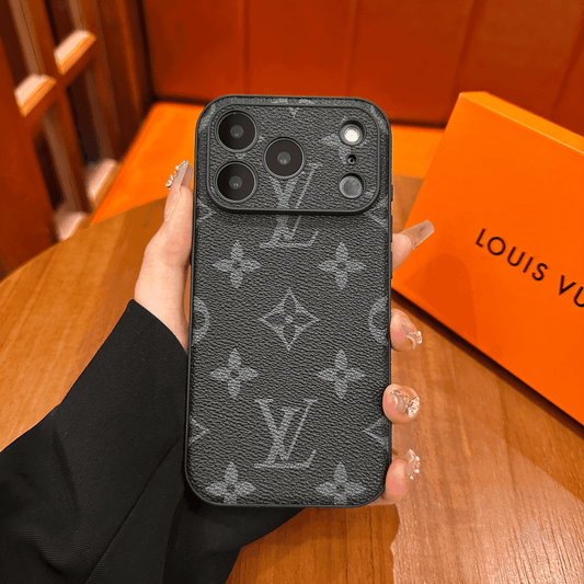 Premium mönstrat skyddsfodral i läder för iPhone – Slide Camera Cover Design