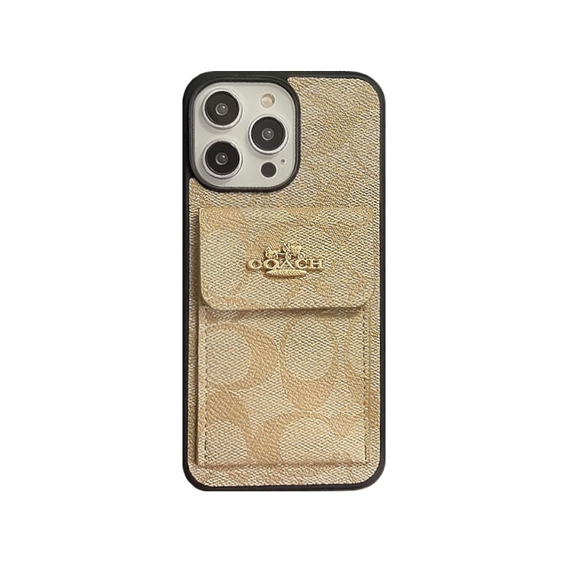 Étui classique pour iPhone avec porte-cartes, portefeuille marron clair -SZK240425
