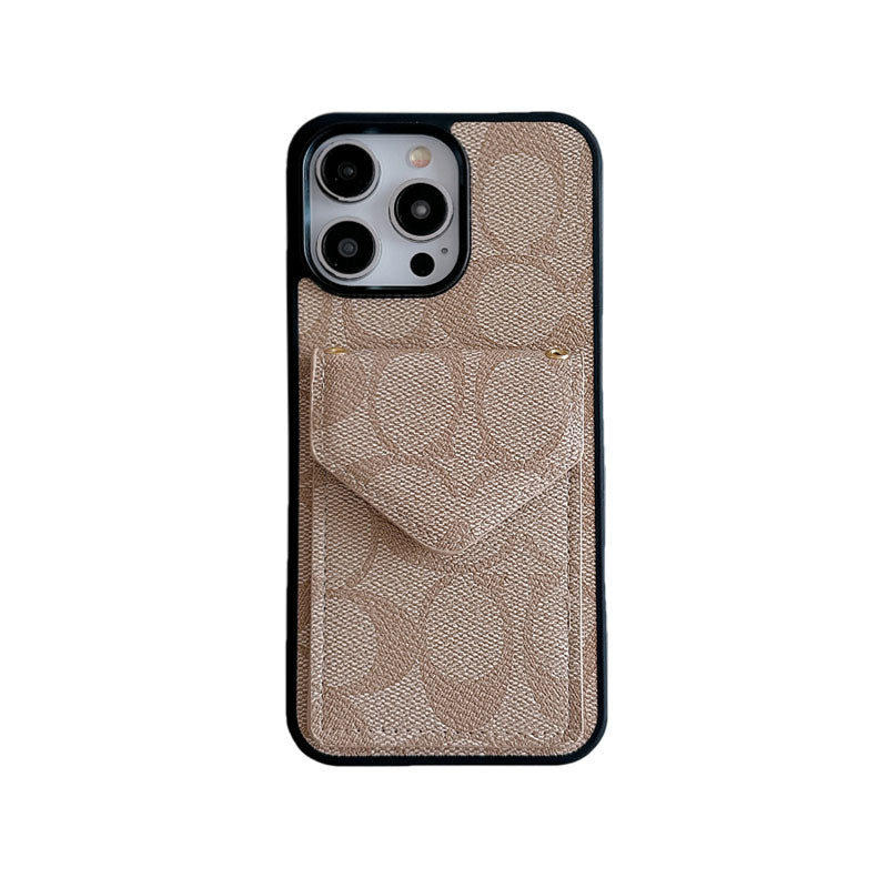 Klassische iPhone-Hülle mit Kartenhalter und Riemen Hellbraun -SJ240513