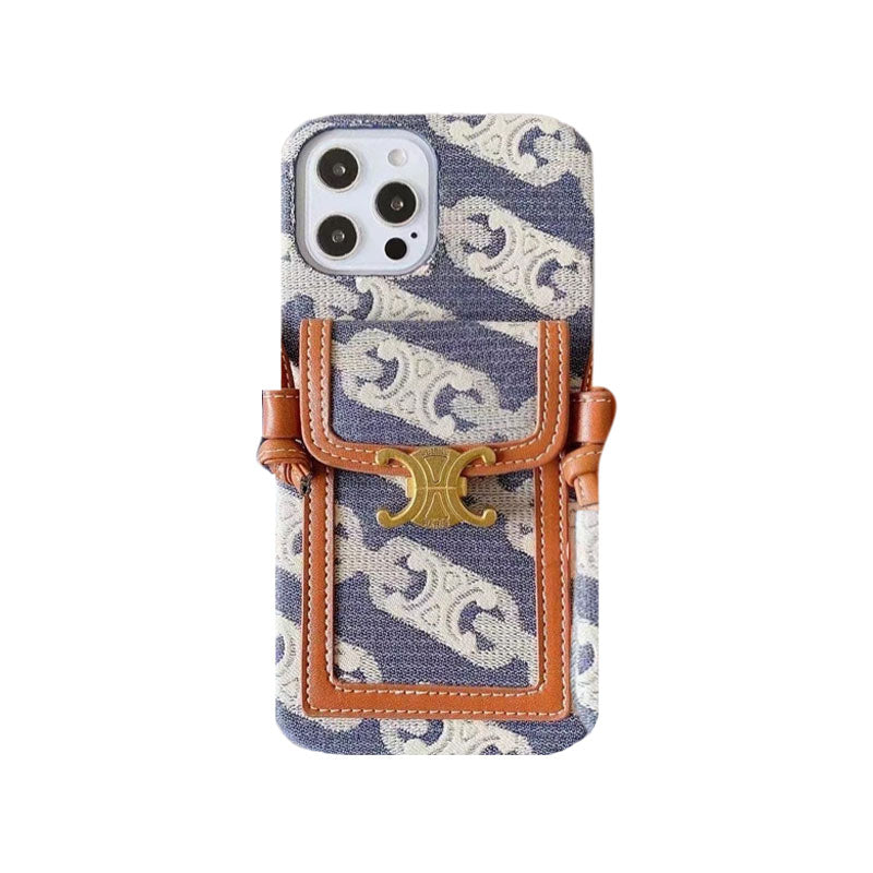 ホワイト セリーヌ iPhone ケース カードホルダー付き -LH240109