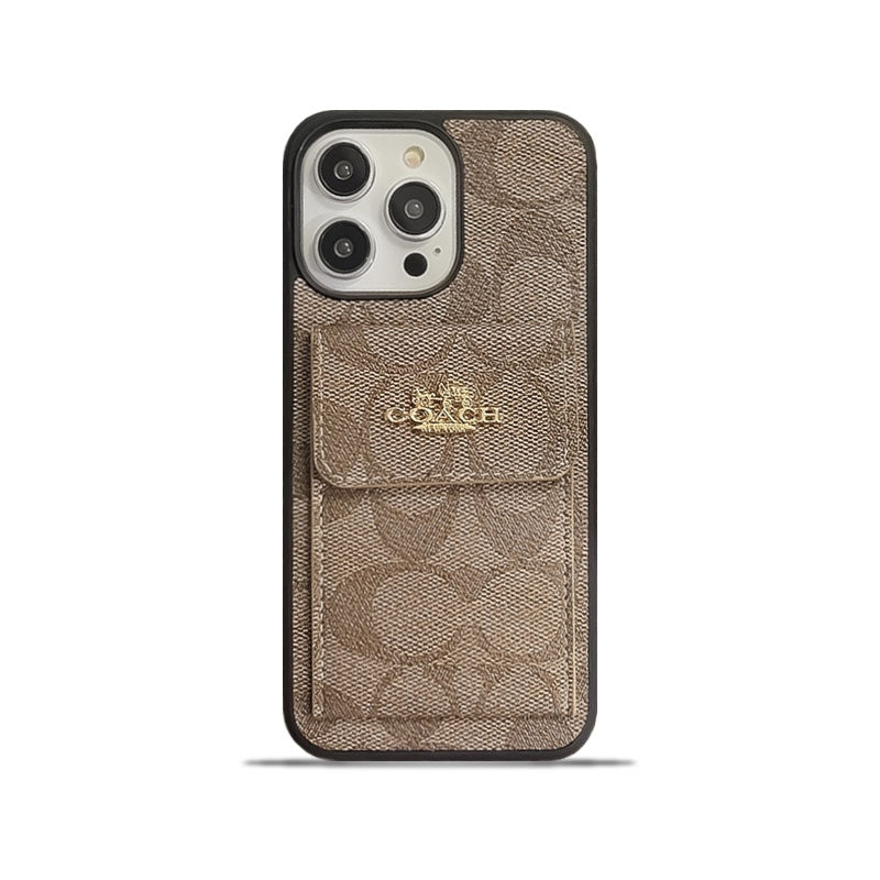 Étui classique pour iPhone avec porte-cartes, portefeuille marron clair -SZK240425
