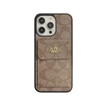 Étui classique pour iPhone avec porte-cartes, portefeuille marron clair -SZK240425