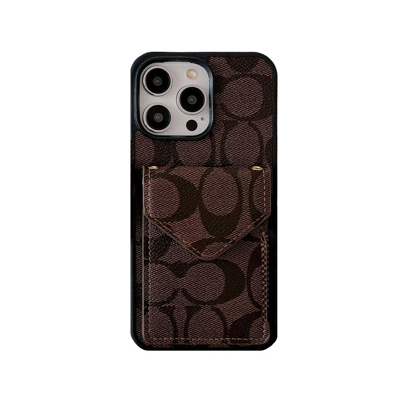 Klassische iPhone-Hülle mit Kartenhalter und Riemen Hellbraun -SJ240513