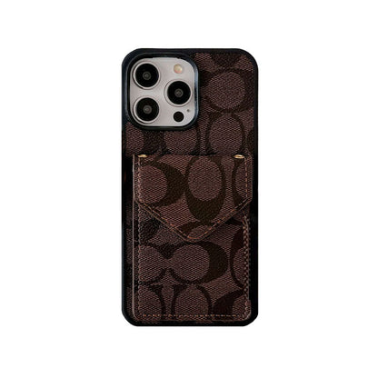 Klassische iPhone-Hülle mit Kartenhalter und Riemen Hellbraun -SJ240513