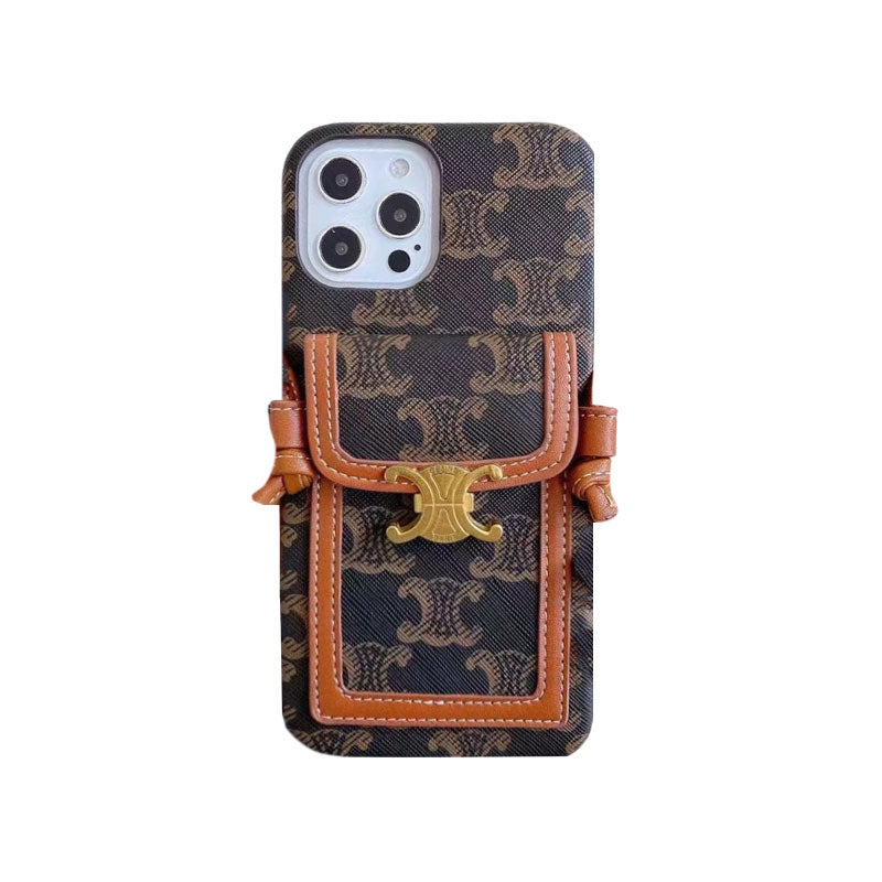 ホワイト セリーヌ iPhone ケース カードホルダー付き -LH240109