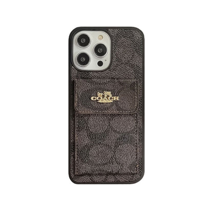 Étui classique pour iPhone avec porte-cartes, portefeuille marron clair -SZK240425