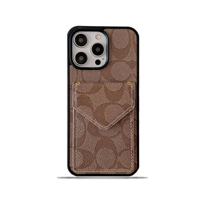 Klassische iPhone-Hülle mit Kartenhalter und Riemen Hellbraun -SJ240513