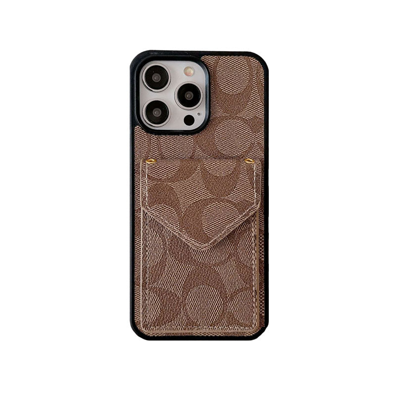 Klassische iPhone-Hülle mit Kartenhalter und Riemen Hellbraun -SJ240513
