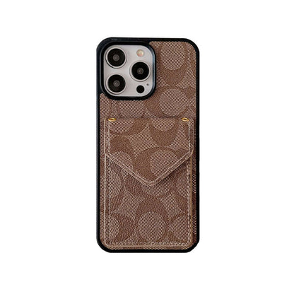 Klassische iPhone-Hülle mit Kartenhalter und Riemen Hellbraun -SJ240513
