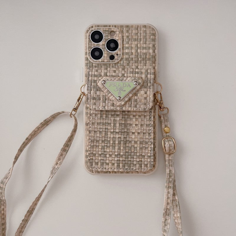 Luxe geweven kaarttas Crossbody iPhone-hoesje