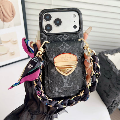 Luxe crossbody iPhone-hoesje met kaartvak en afneembare riem