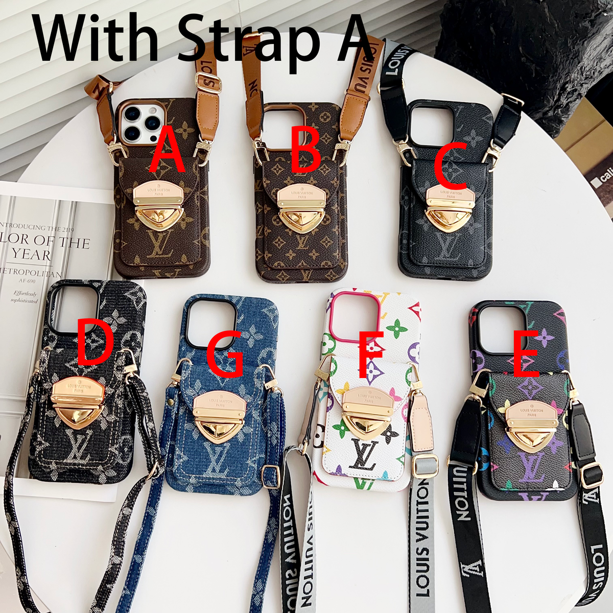 Luxe crossbody iPhone-hoesje met kaartvak en afneembare riem