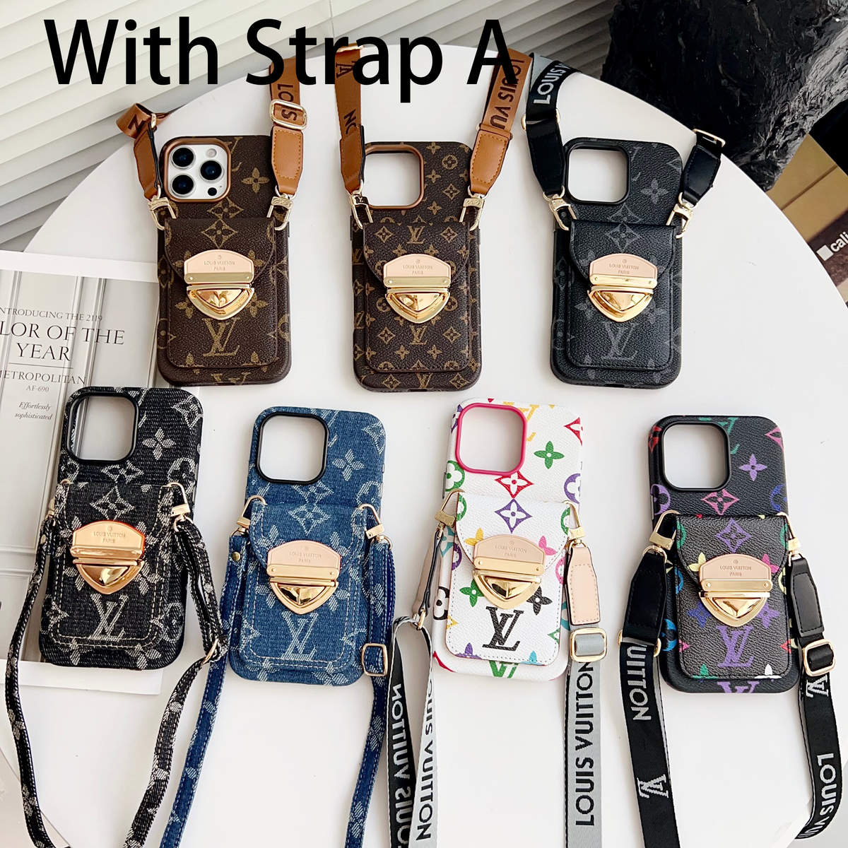 Luxe crossbody iPhone-hoesje met kaartvak en afneembare riem