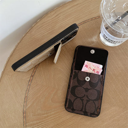 Κλασική θήκη iPhone με Πορτοφόλι Σκούρο Καφέ-HP240513