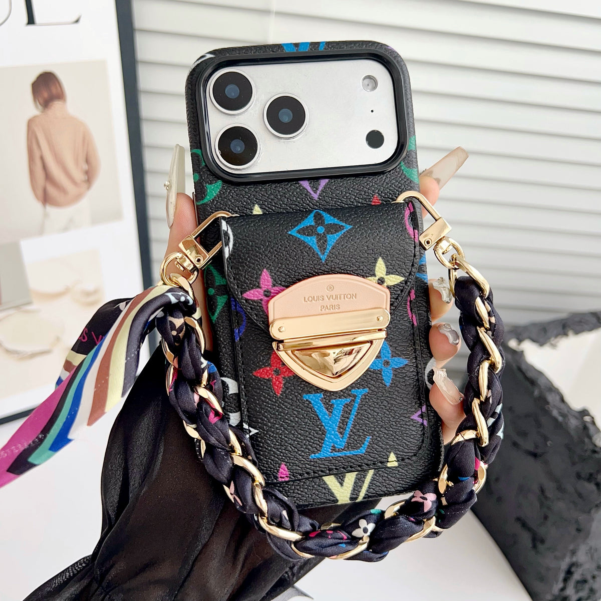 Luxe crossbody iPhone-hoesje met kaartvak en afneembare riem