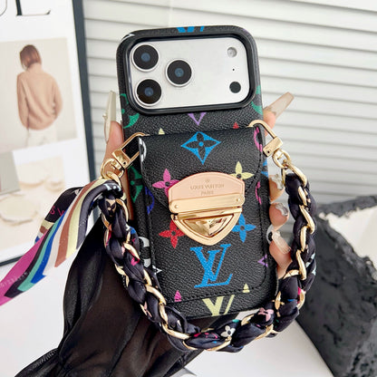 Luxe crossbody iPhone-hoesje met kaartvak en afneembare riem