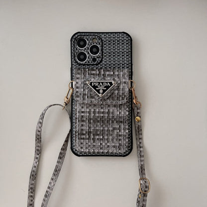 Luxe geweven kaarttas Crossbody iPhone-hoesje