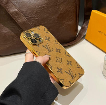 Luxuriöse iPhone-Hülle mit klassischem Monogramm und galvanisierten Goldrändern