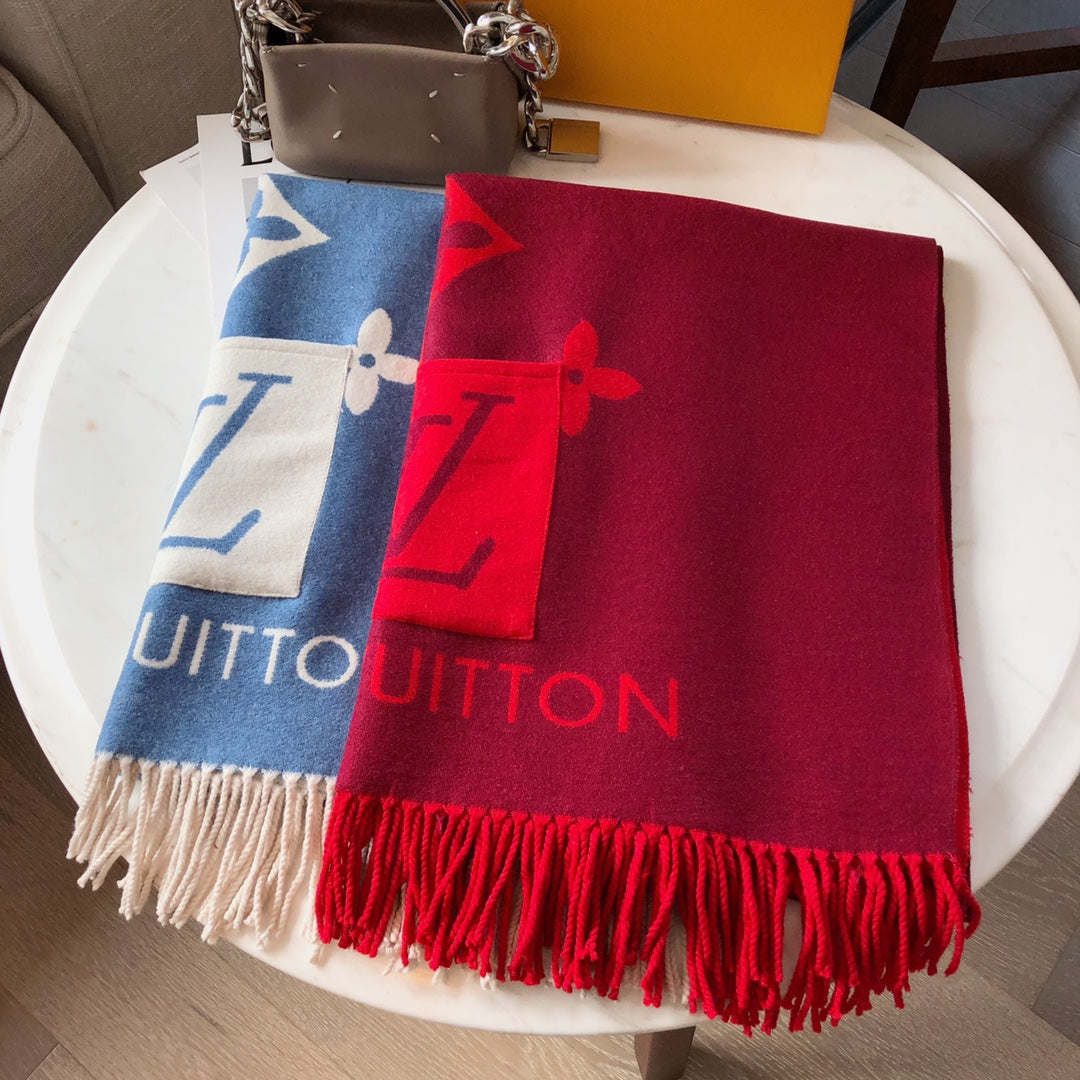 New L House Pocket Scarf, Double-sided Jacquard with Long Tassels2