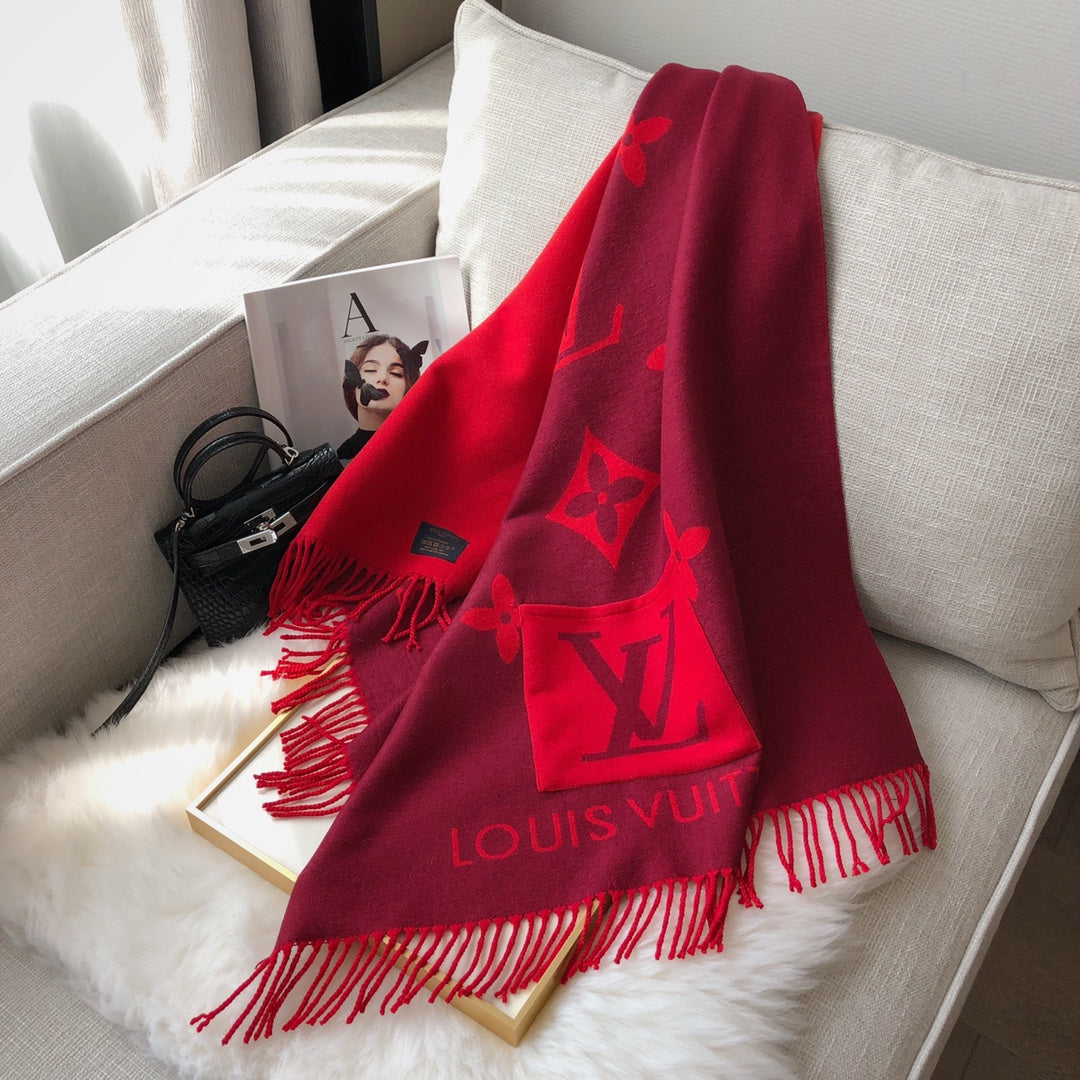 New L House Pocket Scarf, Double-sided Jacquard with Long Tassels3