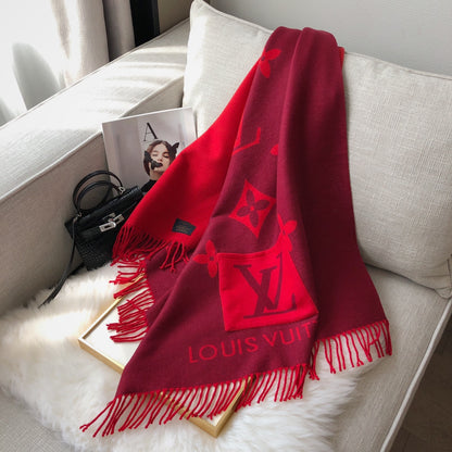 New L House Pocket Scarf, Double-sided Jacquard with Long Tassels3