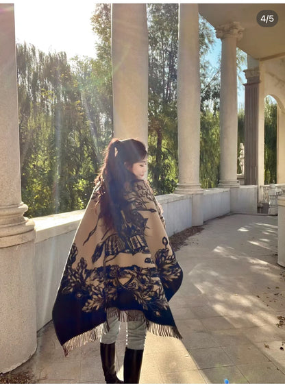 Burberry Newest Knight Horse Double-sided Jacquard Cape Shawl