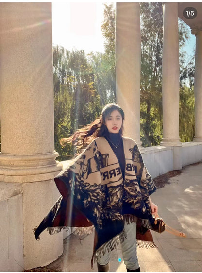 Burberry Newest Knight Horse Double-sided Jacquard Cape Shawl