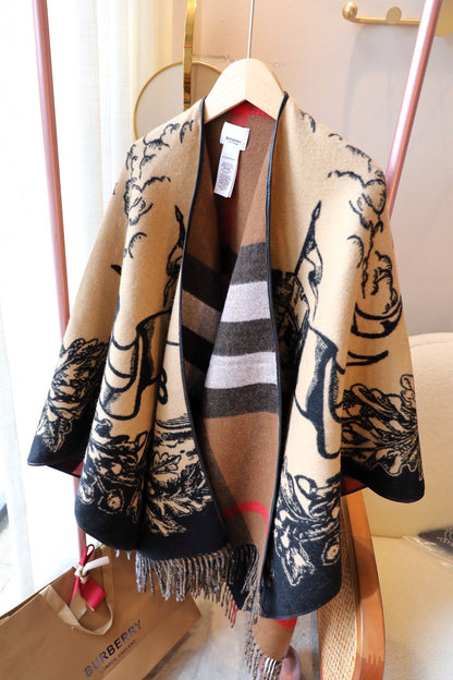 Burberry Newest Knight Horse Double-sided Jacquard Cape Shawl