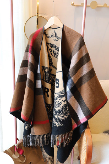 Burberry Newest Knight Horse Double-sided Jacquard Cape Shawl